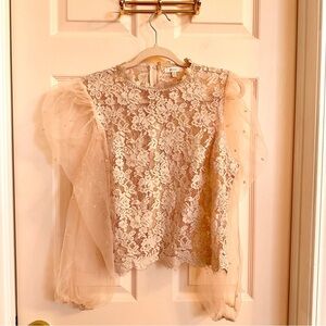 Pink/Peach lace puffed sleeve top